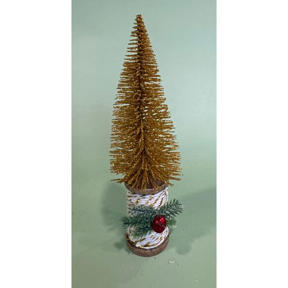 Handcrafted Gold Bottle Brush Tree on Decorated Thread Spool Holiday Décor SPT1 - Picture 3 of 4